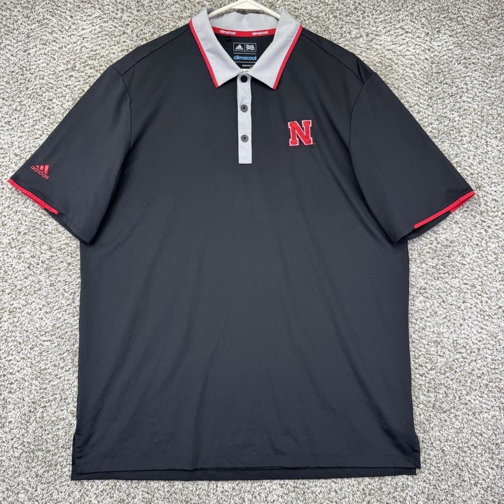 Nebraska Cornhuskers Polo Shirt Men's Size Large Black Adidas Climacool Vented
